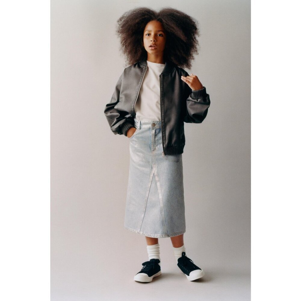 NWOT Zara blue denim silver metallic skirt, Size 13-14 years